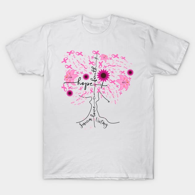 Breast Cancer Awareness Pink Ribbon Tree T-Shirt by DANPUBLIC